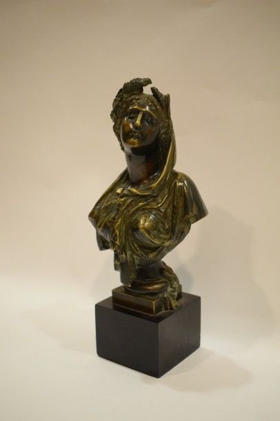 null Buste de femme à la couronne d'épi de blé en bronze