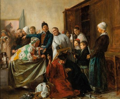 null BIARD François Auguste, 1798-1882, 

Chute à la sacristie

Huile sur toile rentoilée...