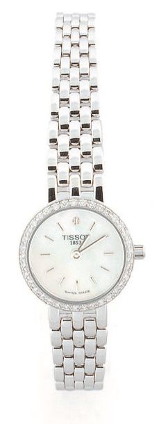 TISSOT Montre bracelet de dame en or gris, ouverture ronde, lunette sertie de diamants,...
