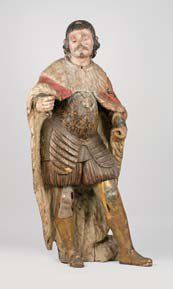 null Sculpture en bois polychrome représentant un Saint Epoque XVIIème siècle (accidents,...
