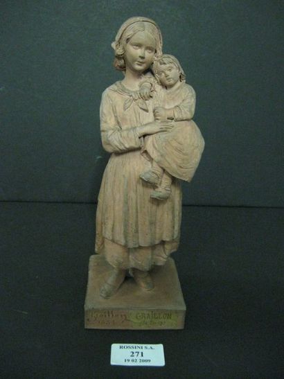 null "Mère et enfant", terre cuite de Dieppe, par F.GRAILLON signée et datée 1884...