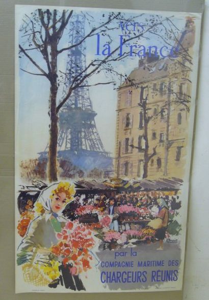 BRENET Albert Cie MARITIME DES CHARGEURS REUNIS : La Tour Eiffel, le marché aux fleurs...