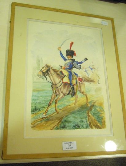 E.GRAMMONY. Aquarelle d'Officier régiment de Hussard 1812