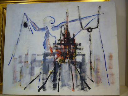BOURGUET Fernand, 1908-1982, Composition surréaliste, peinture sur toile, non signée,...