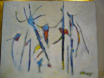 BOURGUET Fernand, 1908-1982, Composition sur fond blanc 1973 , peinture sur toile,...