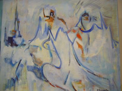 BOURGUET Fernand, 1908-1982, Composition au visage, peinture sur toile, signée en...