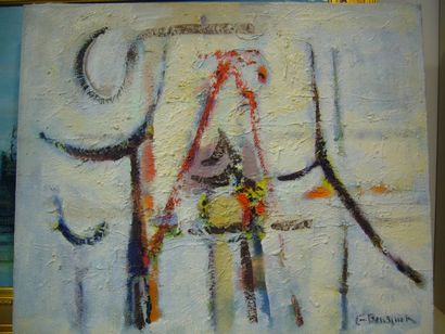 BOURGUET Fernand, 1908-1982, Abstraction 1974, peinture sur toile, signée en bas...