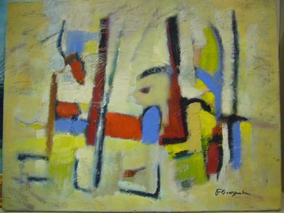 BOURGUET Fernand, 1908-1982, Composition, peinture sur toile, signée en bas à droite,...