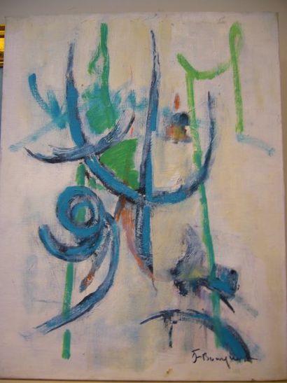 BOURGUET Fernand, 1908-1982, Abstraction verte, peinture sur toile, signé en bas...