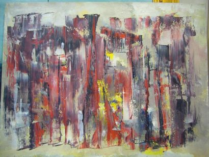 BOURGUET Fernand, 1908-1982, Abstraction rouge-noire, peinture sur toile, non signée,...