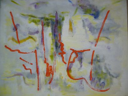 BOURGUET Fernand, 1908-1982, , Abstraction fond blanc, peinture sur toile, non signée,...