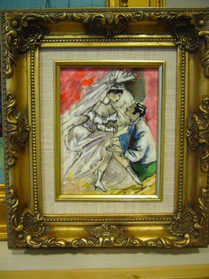 BERTHOMME SAINT-ANDRE Louis (1905-1971), La mariée, technique mixte sur papier marouflé...