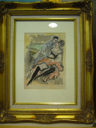 BERTHOMME SAINT-ANDRE Louis (1905-1971), Le baiser, aquarelle, signée en bas à droite,...