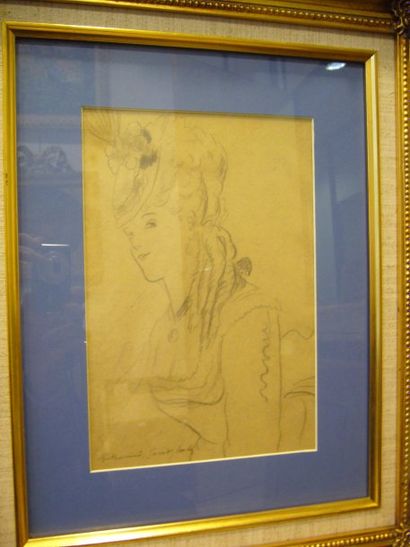 BERTHOMME SAINT-ANDRE Louis (1905-1971), Femme au chapeau, dessin à la mine de plomb...