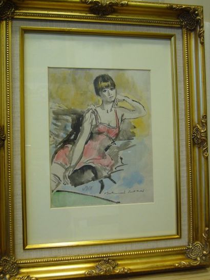BERTHOMME SAINT-ANDRE Louis (1905-1971), Deshabillé rose, aquarelle, signée en bas...