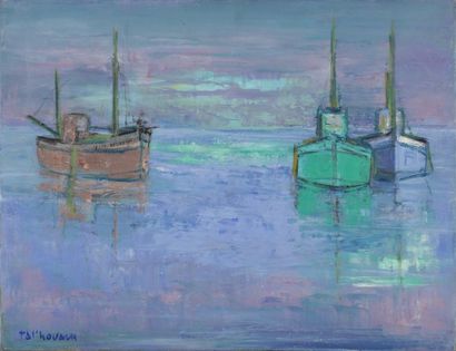 GAUTIER Jacques dit TAL'HOUARN, 1902-1995, Crépuscule rose et vert, huile sur toile,...