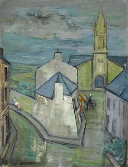 GAUTIER Jacques dit TAL'HOUARN, 1902-1995, Charrette devant l'église, 1930, huile...