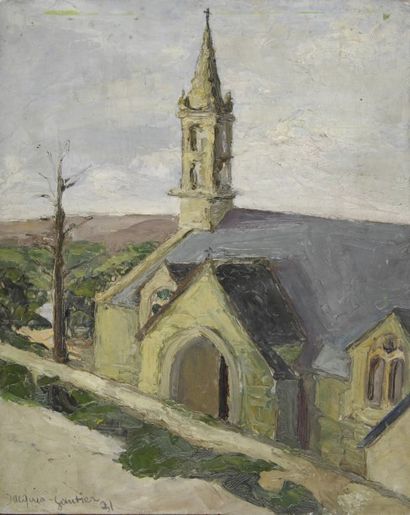 GAUTIER Jacques dit TAL'HOUARN, 1902-1995, Vieille église, 1921, huile sur carton,...
