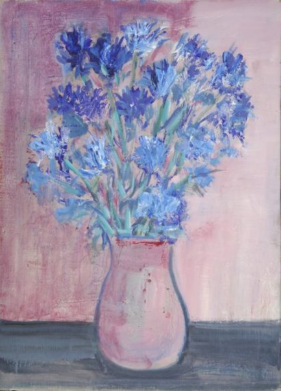 GAUTIER Jacques dit TAL'HOUARN, 1902-1995, Bouquet bleu sur fond rose, huile sur...