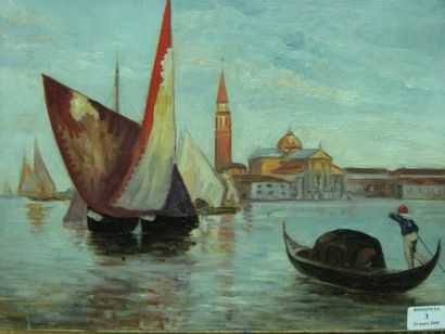 GRESSIN Henri "Venise" Huile sur toile, étiquette au dos. 32 x 40.5 cm