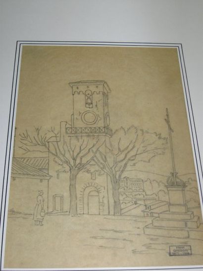 GRESSIN Henri "Village" Mine de plomb Cachet 31 x 21.7 cm