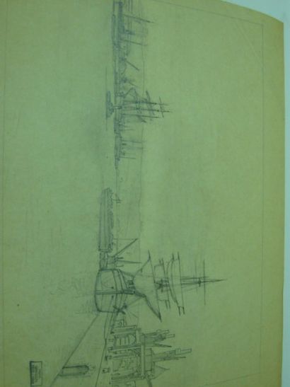 GRESSIN Henri "Le port de ROUEN" Mine de plomb Cachet 29 x 39.7 cm