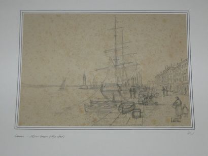 GRESSIN Henri "CANNES" Dessin au crayon Cachet 29.8 x 43 cm (rousseurs)
