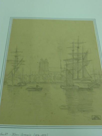 GRESSIN Henri "DORDRECHT" Dessin au crayon noir Cachet 29 x 39.5 cm