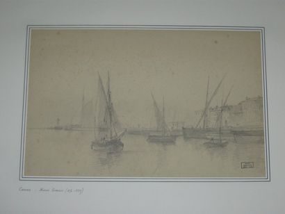 GRESSIN Henri "LE PORT DE CANNES" Dessin au crayon noir Cachet 29.2 x 45.6 cm