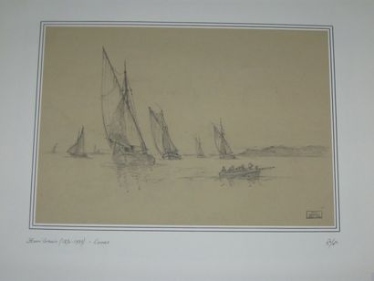 GRESSIN Henri "La sortie de CANNES" Dessin au crayon noir Cachet 31 x 45 cm