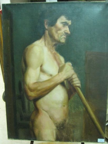 GRESSIN Henri "Académie d'homme" Huile sur toile Etiquette 81 x 60 cm