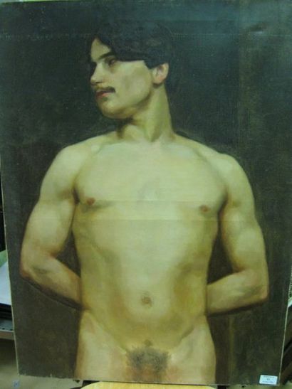 GRESSIN Henri "Académie d'homme" Huile sur toile Etiquette 80 x 60 cm