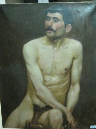 GRESSIN Henri "Le modèle à la moustache" Huile sur toile Etiquette 80 x 60 cm