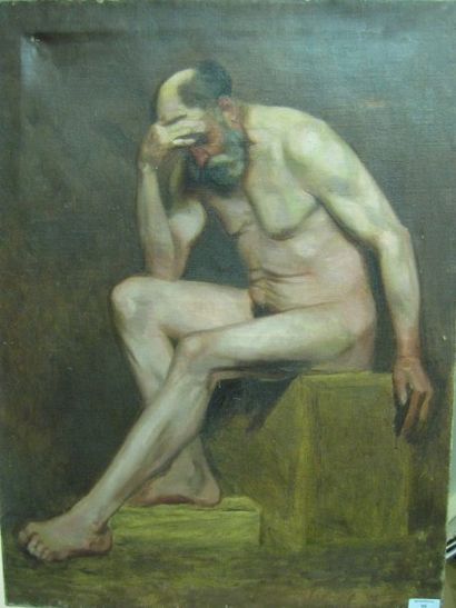 GRESSIN Henri "Le Penseur" Huile sur toile Etiquette 73 x 53.5 cm