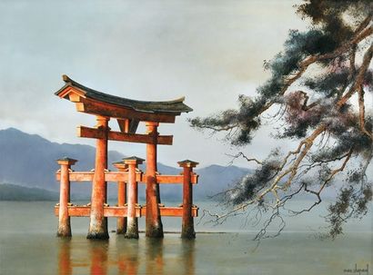 CHAPAUD Marc, ne en 1941 Le Japon, le Torii de Myajima, Itsukushima Huile sur toile,...
