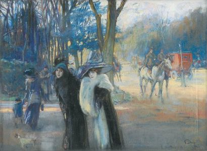 FORTUNEY Louis, 1878 -1950 Promenade au bois, 1914 Pastel sur toile, signee, datee...