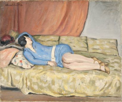 ANDRE Albert, 1869 -1954 Jeune femme endormie sur un divan, 1928 Huile sur toile,...