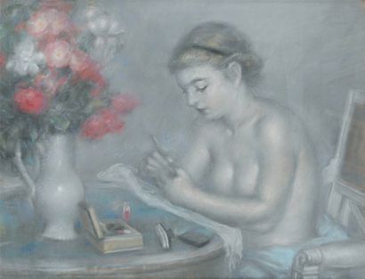 BANDO Toshio, 1895-1973 Jeune femme a sa toilette Pastel (traces de frottements et...