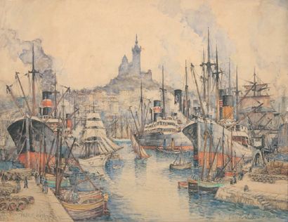 FRANK-WILL Le port de Marseille Aquarelle (rousseurs), signée en bas à gauche, située...