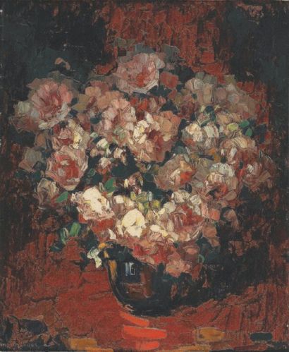 Louis PASTOUR Bouquet rose, 1943 Huile sur carton, signé en bas à gauche, daté en...