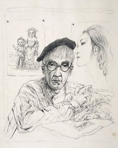Léonard Tsugharu FOUJITA Autoportrait dans l'atelier Frontispice du livre La Rivière...
