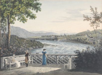 BLEULER, attribué à Vue de la nouvelle promenade à Schaffhausen Aquarelle, non signée,...