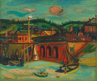 CARZOU (1907-2000) Le port, 1946 Huile sur toile, signee et datee en bas a gauche,...