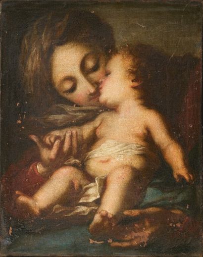 Attribué à Ignaz STERN, dit STELLA (1680 - 1748) Vierge à l'Enfant Sur sa toile d'origine....