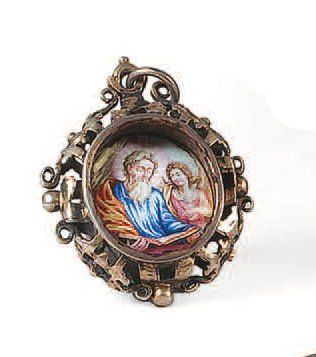 null Pendentif porte reliques agrémenté d'une miniature en émail : "Saint personnage...