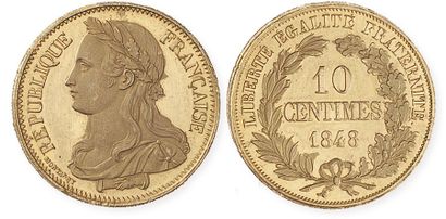  IDEM. Piéfort en cuivre doré de la 10cts. 1848 Montagny, 2e type (cf. G233A). Rare...