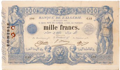 null ALGERIE- 1000 F BLEU type 1875 du 22.11.1918. MK42 C (1912 -1923). Rare et joli...