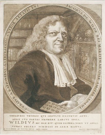 JACOB de WILDE (1645-1721). Portrait très vivant à l'eau forte (160 x 215) par Berge...