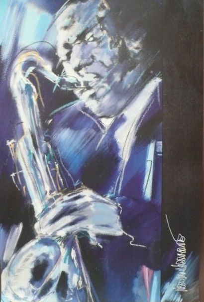 null portrait de Coleman Hawkins image en offset 62 x 93 cm encadrée signature i...