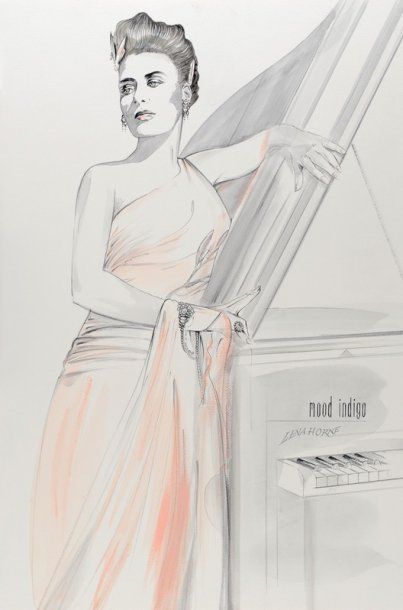 Laurent LE PONT Oeuvres de Lena Horne, dessin aquarellé représentant la grande chanteuse...